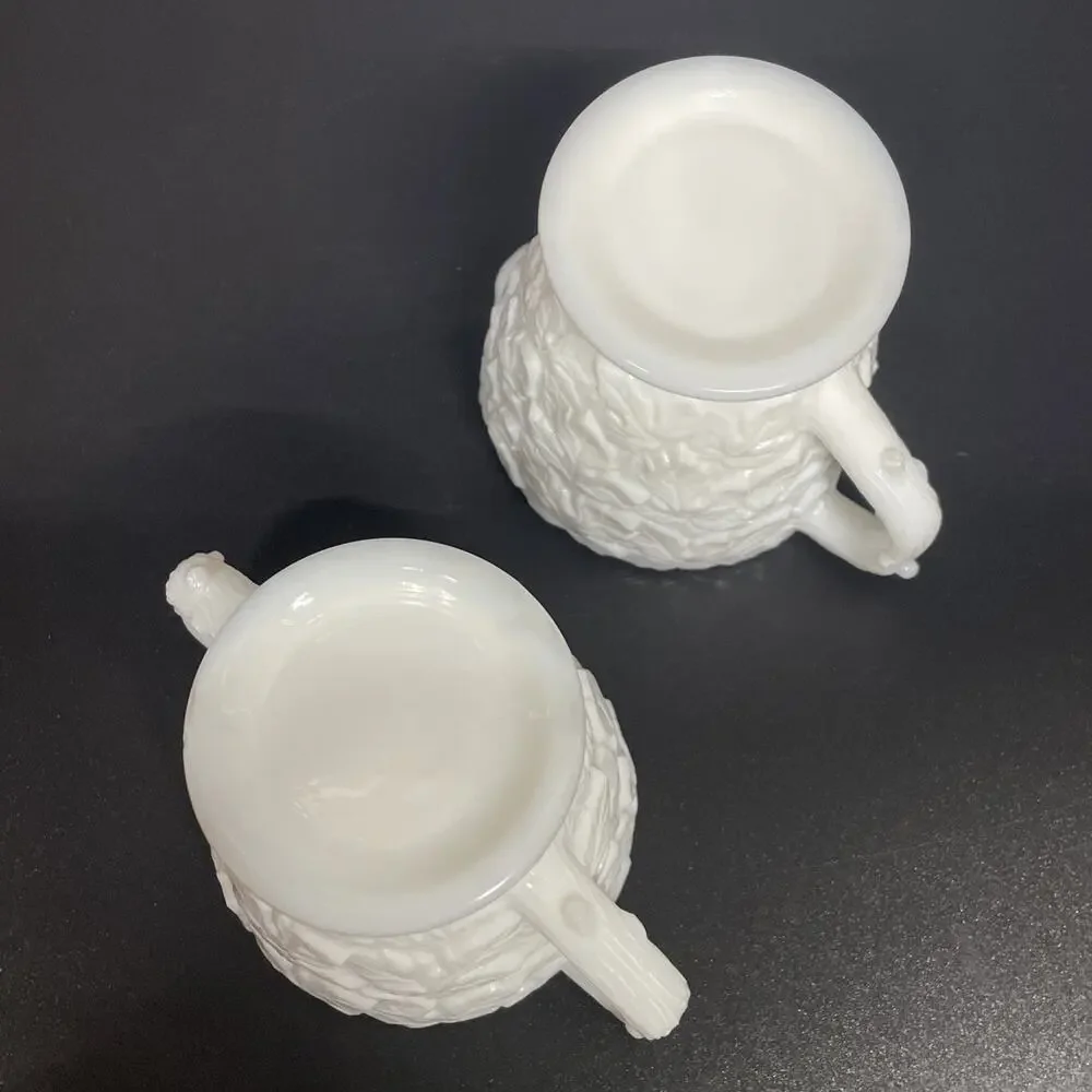 Vtg Westmoreland Milk Glass Sugar & Creamer Set Bramble Maple Leaf Pattern MCM
